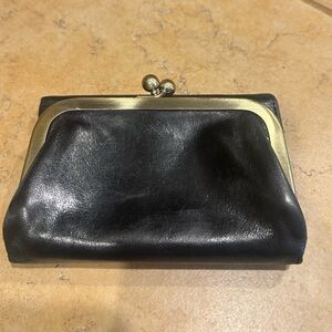 HOBO Robin Black Leather Compact Wallet - Brass KISS lock Coin.